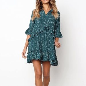 MITILLY Women's V Neck Ruffle PolkaDot Dress